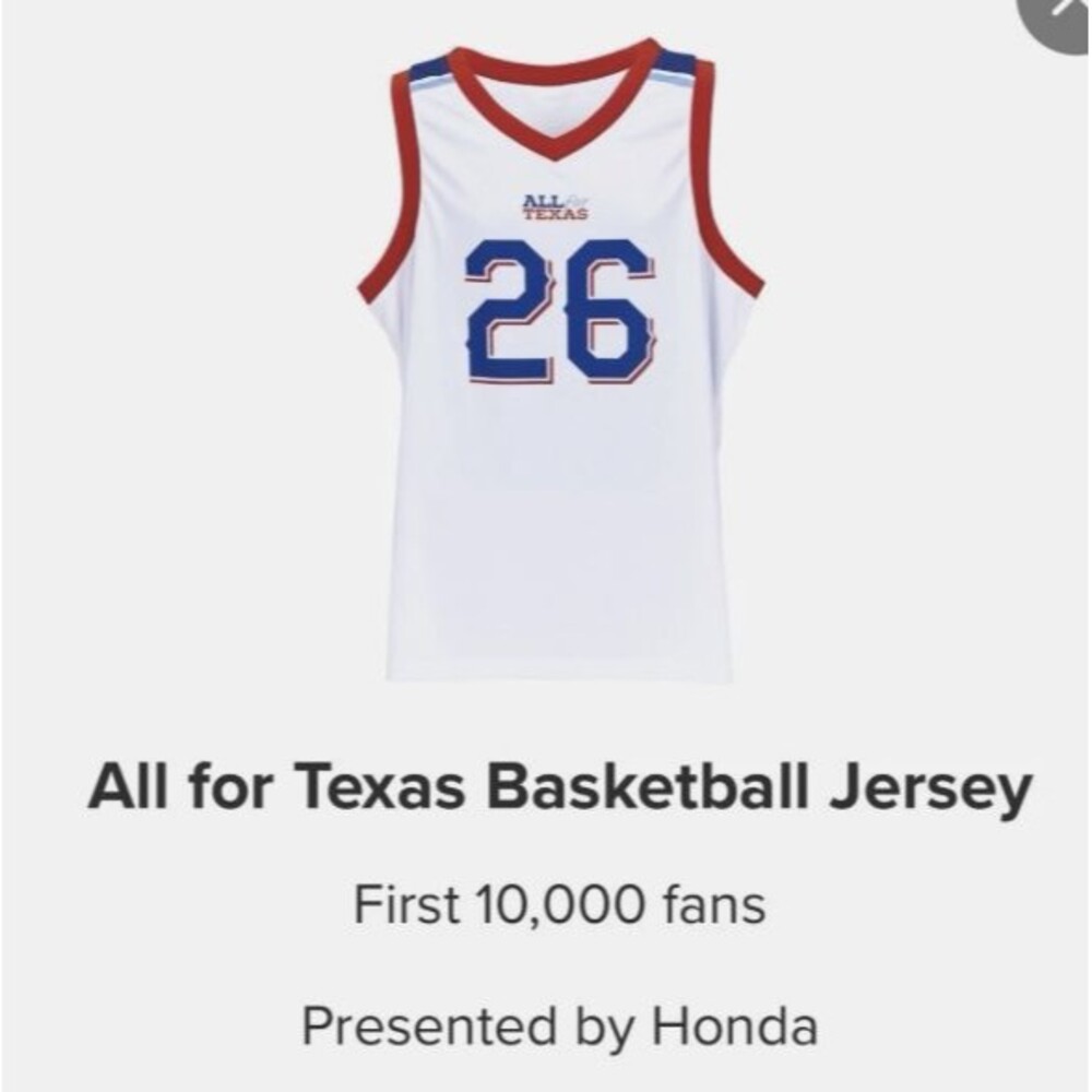 Texas Rangers 2026 All For Texas Basketball Jersey XL SGA 9/18/26 NEW IN BAG